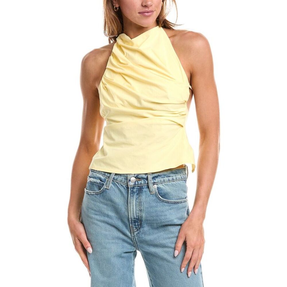 Avantlook Womens  Pleated Tie Back Top, Yellow